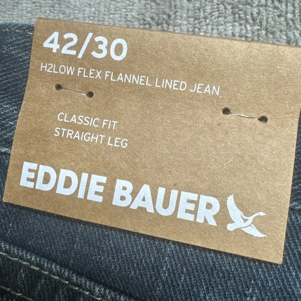 Eddie Bauer H2Low Flex Flannel Lined Jeans Classic Fit Straight Leg‎ 42x30